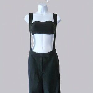 NWOT Vintage ARMANI COLLEZIONI  Black Striped 100% WOOL Pants With Suspenders